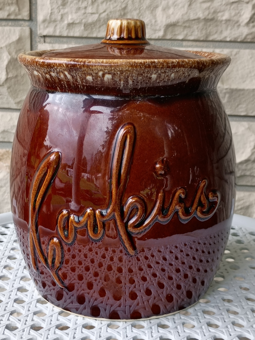 Vtg Hull Pottery Cookie Jar Mid Century Brown Drip Glaze Stoneware Pottery
